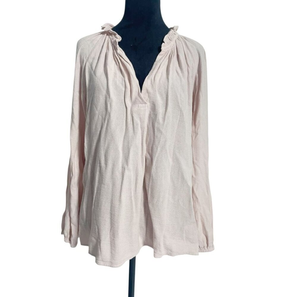 XIRENA Size Medium  Top Blouse Light Pink Long Sleeve Ruffle Collar